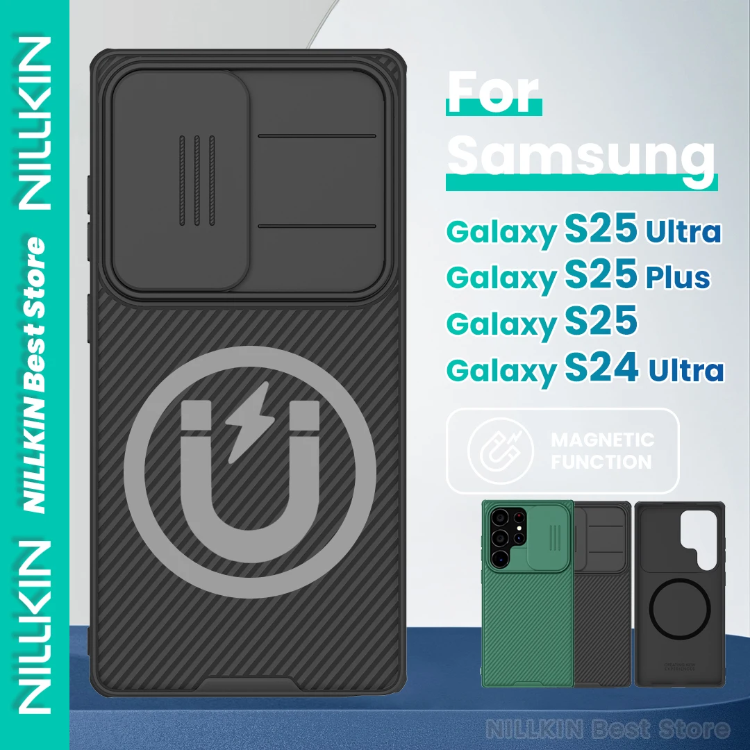 

Nillkin For Samsung S25 S24 Ultra Case Magnetic Lens Slider Tpu Soft Edge Drop Proof Airbag For Galaxy S25+ Plus Shockproof Case