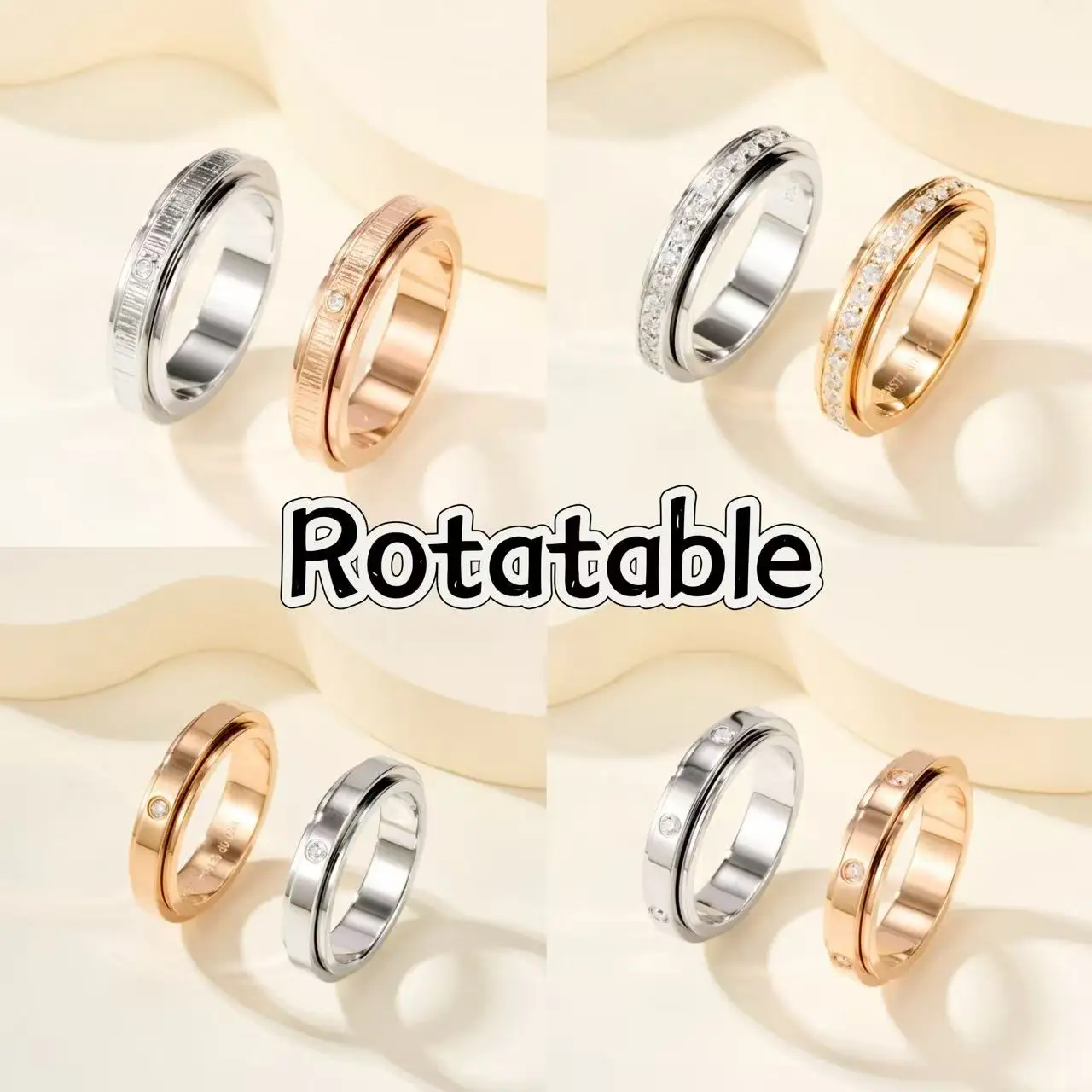 

French style s925 silver Full Zircon Rotatable Rings For Women Luxury Jewelry Wedding Band Ring Rose Gold Silver Color Gift