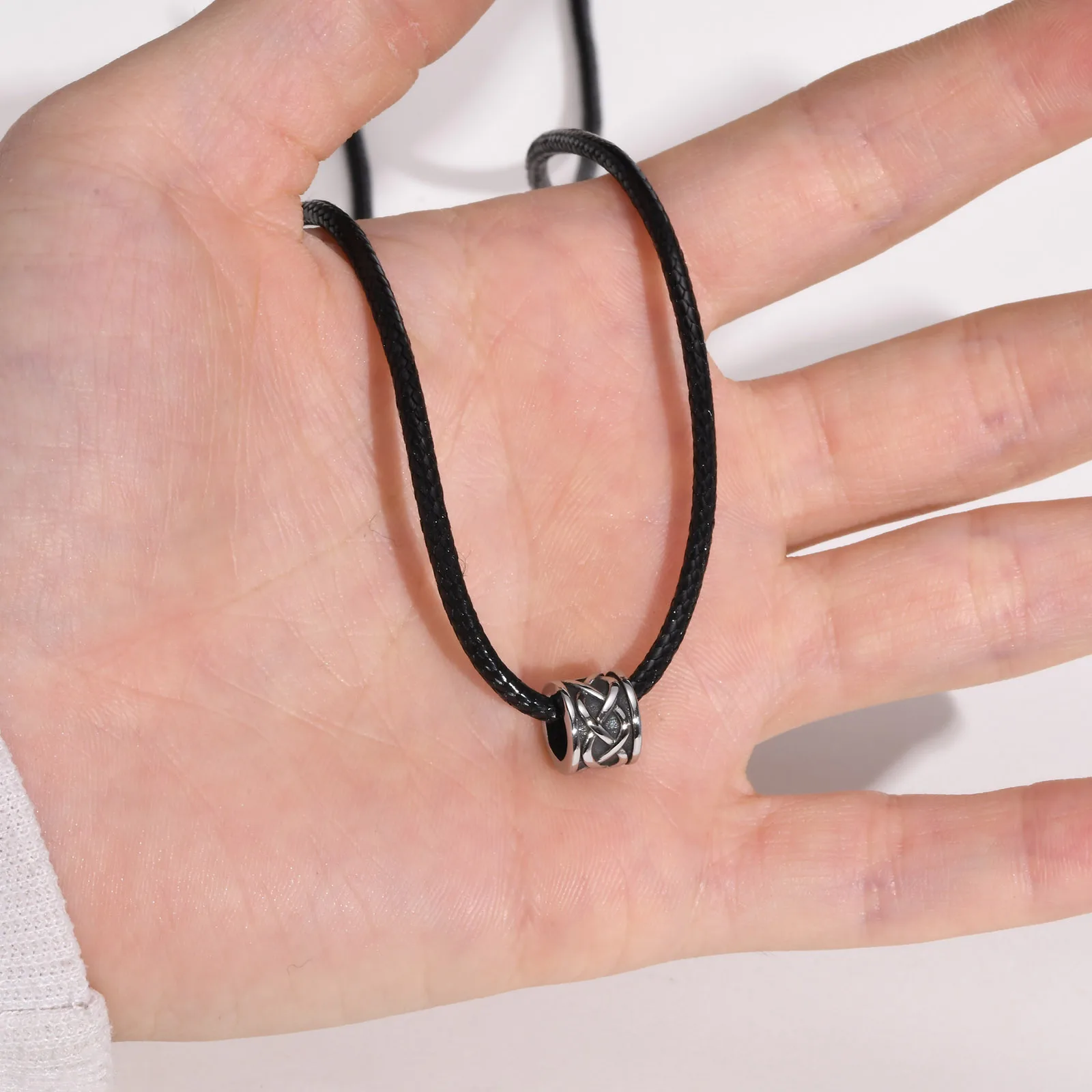 Men Waterproof Stainless Steel Celtic Knot Charm Necklaces, Casual Black Rope Chain Neck Collar Male Gifts Jewelry