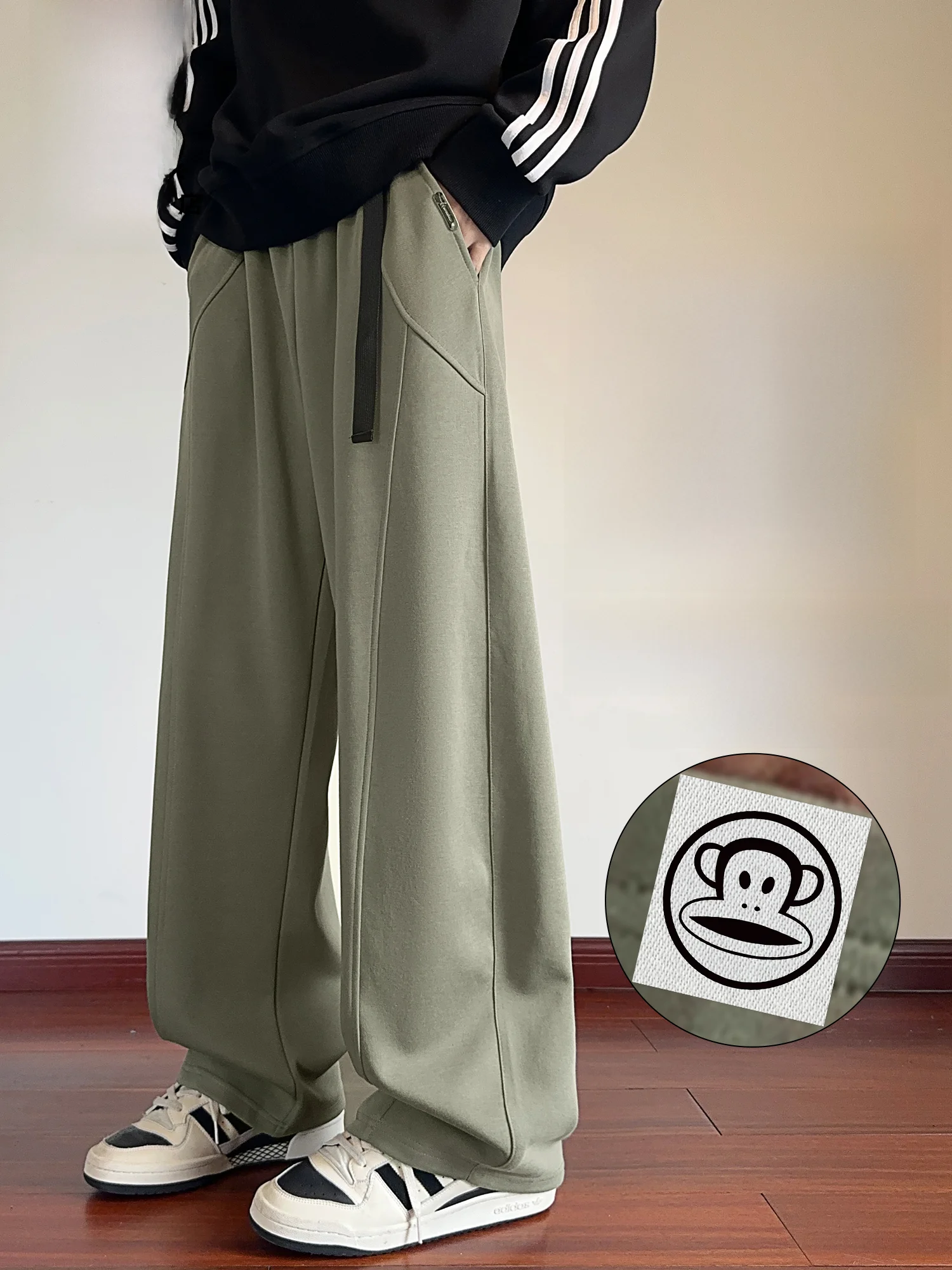 

PaulFrank Heavyweight Color Casual Pants Men Winter New Loose Drapey Straight Leg Trousers Vintage Sle Straight Tube