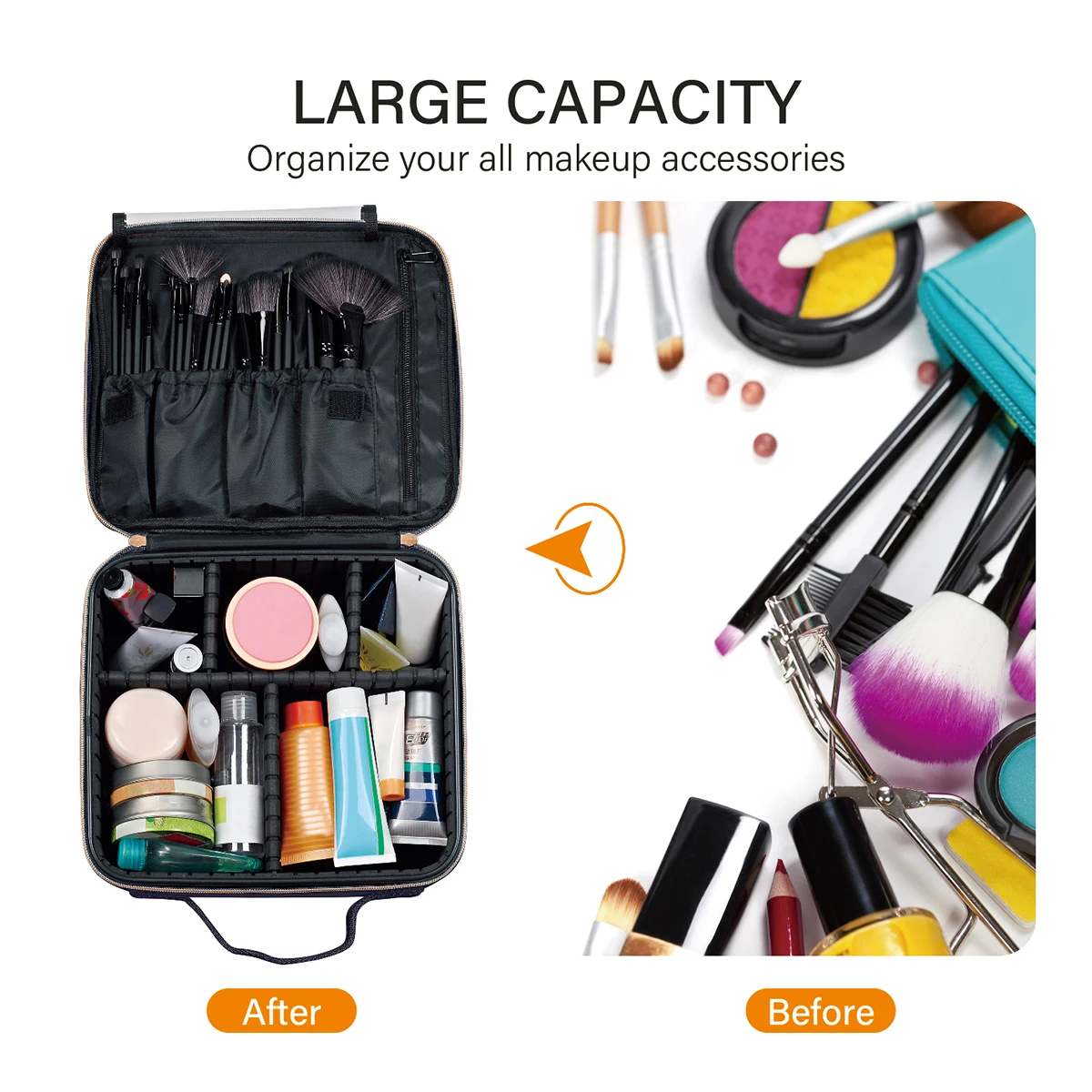 Solid Color Zipper Makeup Bag, PU Leather Cosmetic Storage Bag,Portable Travel Storage Bag With Handle And Adjustable Anti-colli