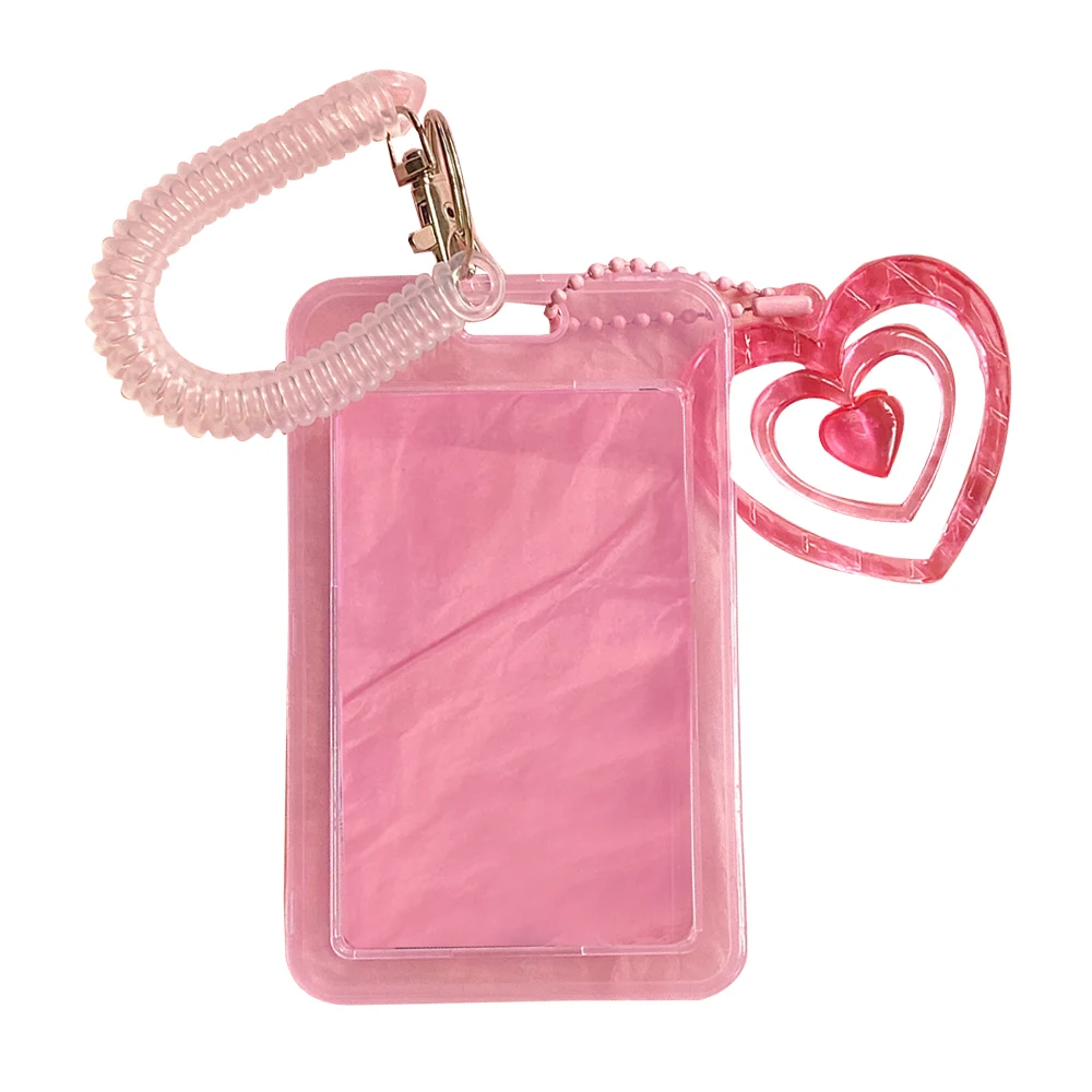 Korean Transparent Card Holder Cover Cute Love Pink Card Protection Case Card Sleeve Three Inch Card Case INS Decorative Plastic
