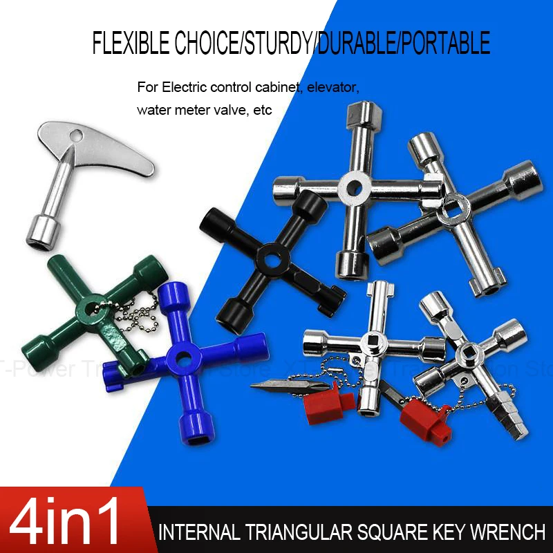 1/2/5Pcs Hex/Square Hole 4in1 Silver Key Wrench Electrical Elevator Control Cabinet Valve Inner Triangle Quadrangle Screwdriver