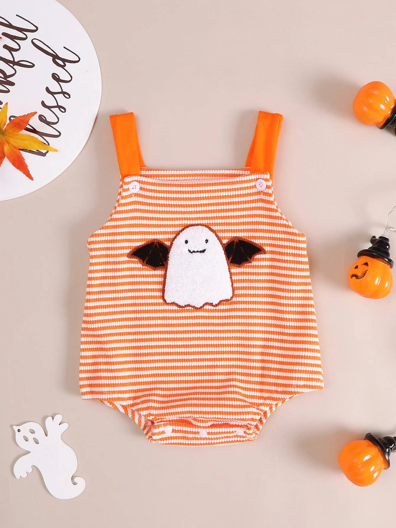 Säugling Kleinkind Geist besticktes Muster Latzhose Baby Strampler Anzug Crawler Kleidung mit verstellbaren Trägern