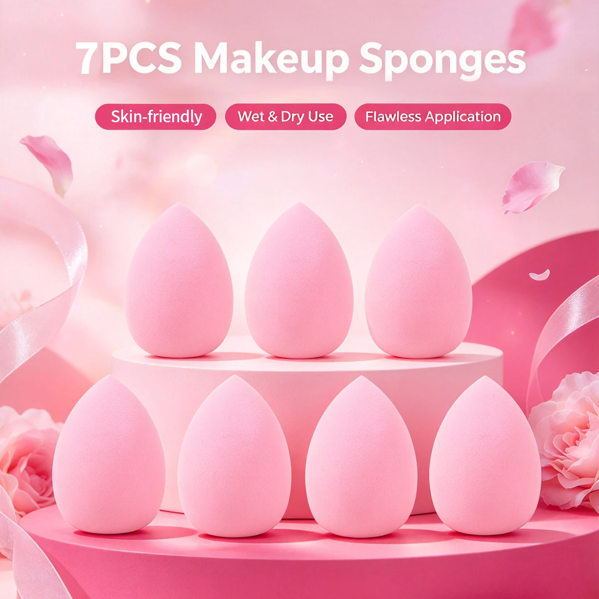 7Pcs Teardrop Makeup Sponge Set, Soft Skin-Friendly,Wet & Dry Dual Use Cosmetic Sponges, Flawless Base Makeup for Daily & Travel