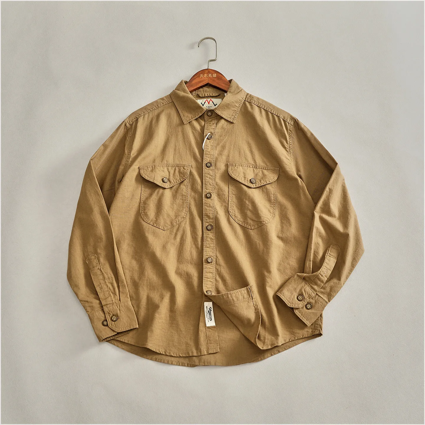 American Vintage Men's 100% Cotton Shirt 2026 Autumn New Solid Color Simple Fashion Workwear Style Male Commute Lapel Shirts