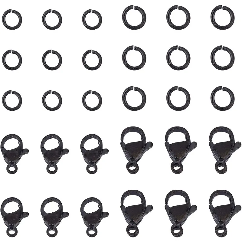 

40pcs Black Lobster Claw Clasps with Jump Ring Stainless Steel Necklace Fasteners Hook Set End Chain Clasp Kits Metal Jewelry