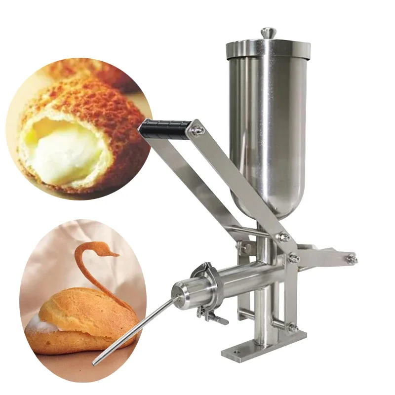 Dispensador Manual de Crema de Acero Inoxidable de 5L, Máquina para Rellenar Churros, Pan, Pasteles, Mermelada y Crema con 3 Boquillas