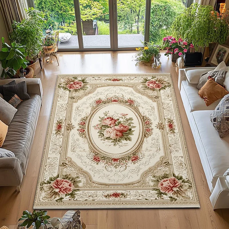 RAKKS Europe Light Luxury Vintage Floral Flower Carpet Anti-skid Mat Modern Living Room Floor Rugs for Bedroom Home Decoration