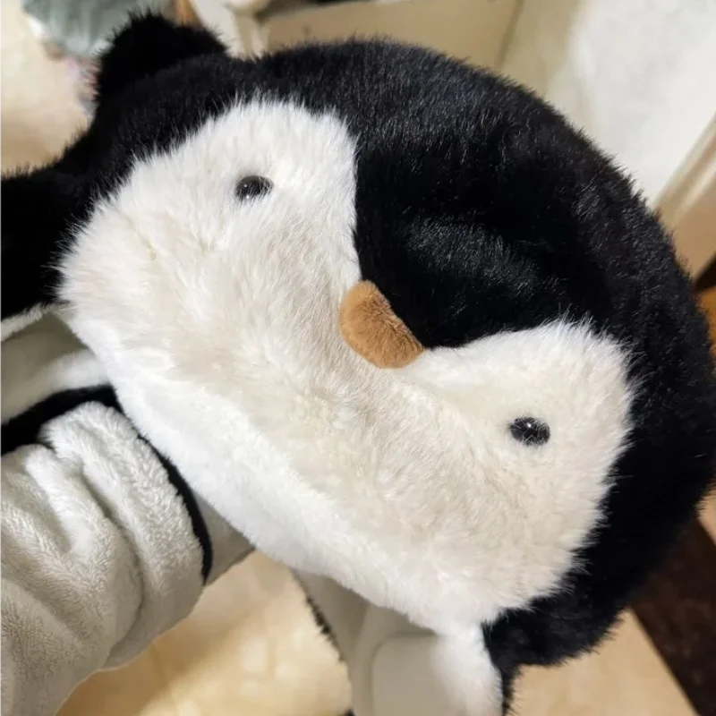 Topi Hangat Musim Dingin Lucu Kartun Hewan Penguin Topi Hangat Berbulu Tebal Pelindung Telinga Aktivitas Luar Ruangan Topi Kasual