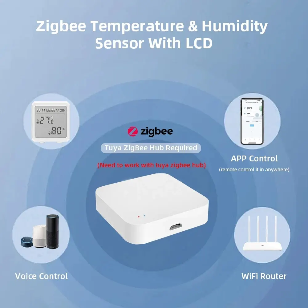 Tuya ZigBee Temperatur-und Feuchtigkeit sensor Smart Life Tuya Digital anzeige Wireless Thermometer Sensor Unterstützung Alexa Google