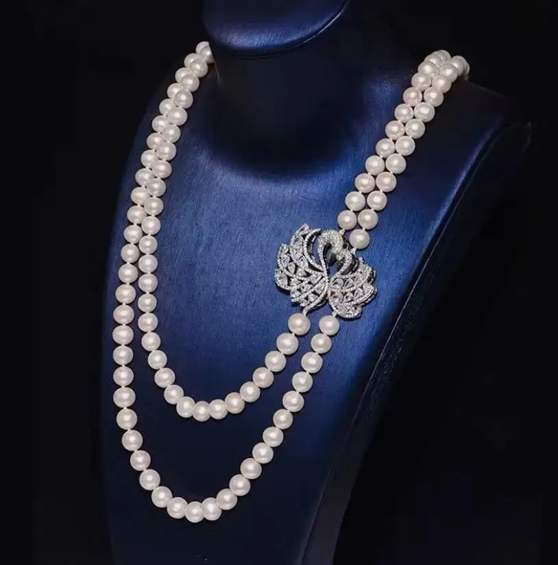 

gorgoeus two strands 8-9mm 9-10mm south sea white pearl necklace 20"22"