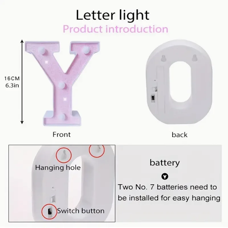 16cm Pink  LED Letter Light  Letter Emitting Number Light  Proposal Party Wall Home Battery Night Light Valentine\'s Day  Decor