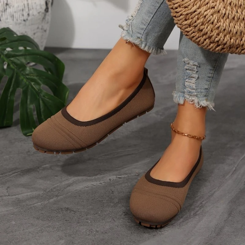 Women's Large Size Knitted Ballet Flat Shoes Spring Breathable Outdoor Walking Shoes product photo