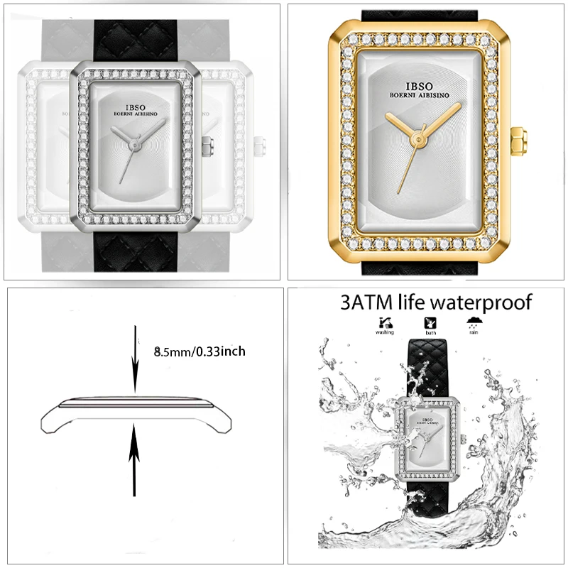 Fashion Leather Woman Watch Rectangular Golden Waterproof Elegant Hand Clock Female Gifts Luxury Brand Ladies Wristwatches Black