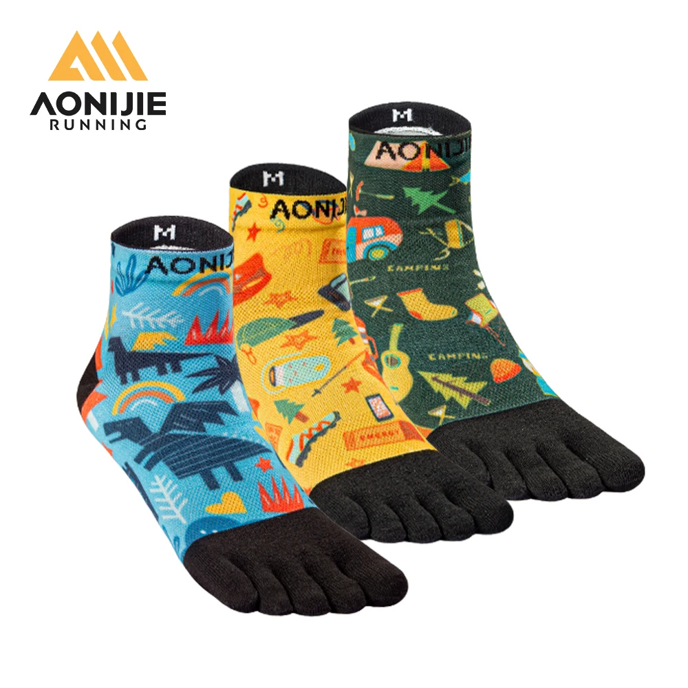 AONIJIE E4842 3 Pairs Toe Socks for Men and Women Coolmax Five Finger Running Crew Socks Moisture Wicking Socks