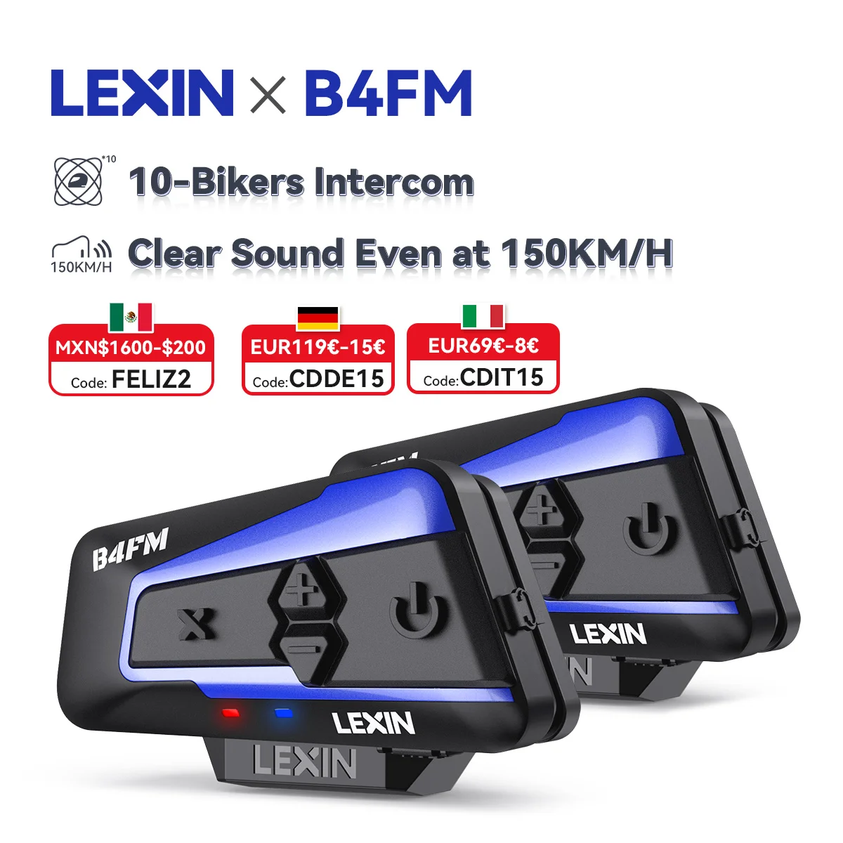 

Lexin B4FM-X Bluetooth мотоциклетная гарнитура для шлема, BT 5.0 Беспроводная связь интерфон для прослушивания музыки 10 байкеров