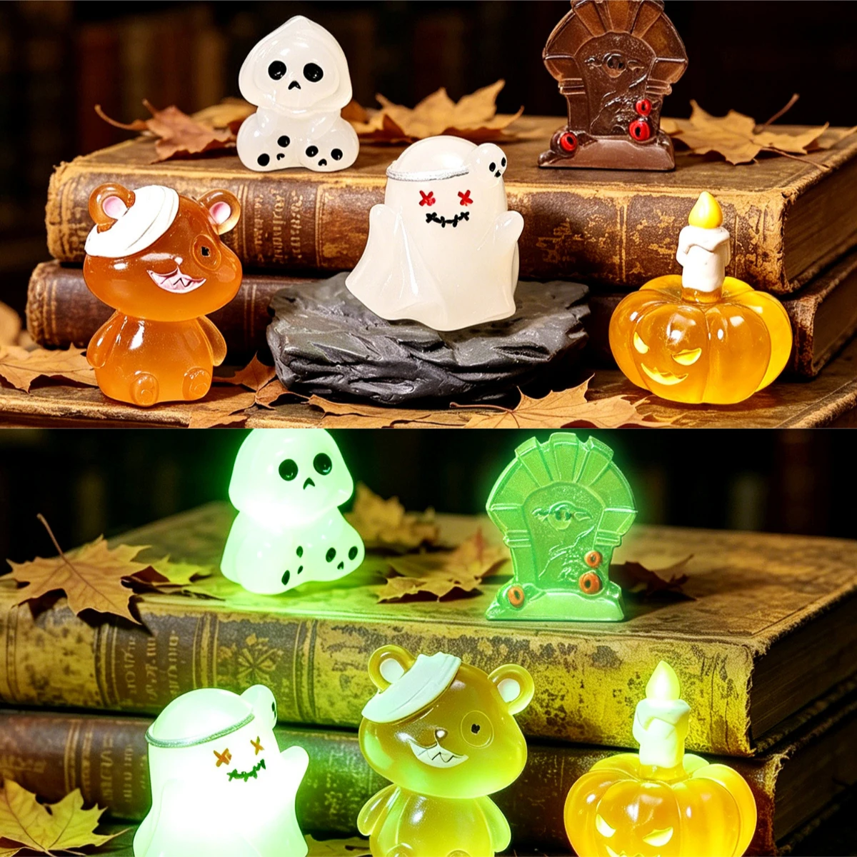 100pcs Mini Resin Halloween Ghost Pumpkin 3D DIY Accessories for Keychain Pendants Micro Landscape Desktop Dollhouse Ornament