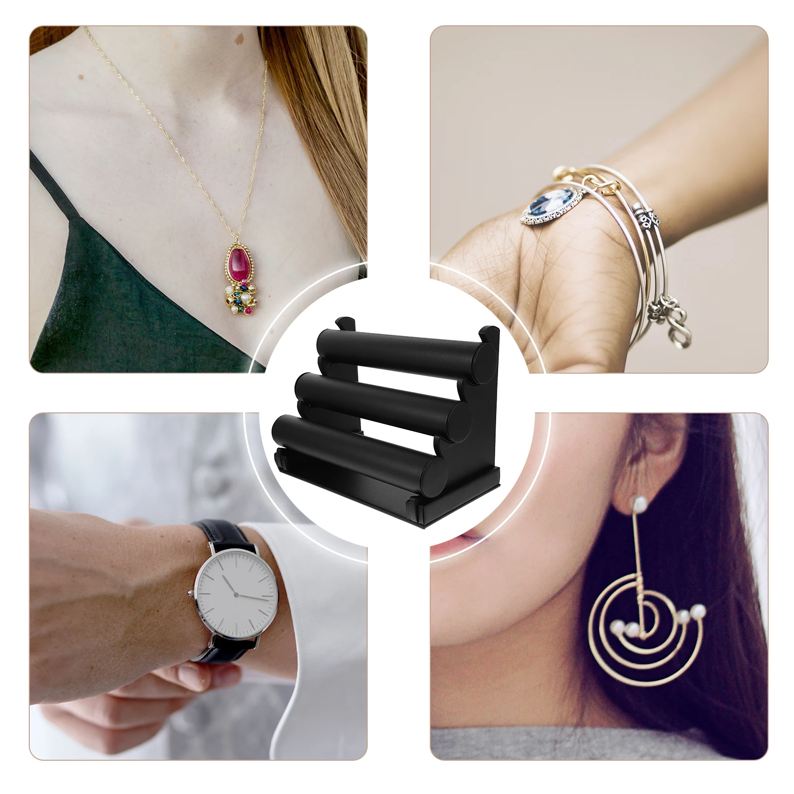 

Bracelet Display Stand Three-layer Bracket Bangle Watch Holder Pu Storage Jewelry