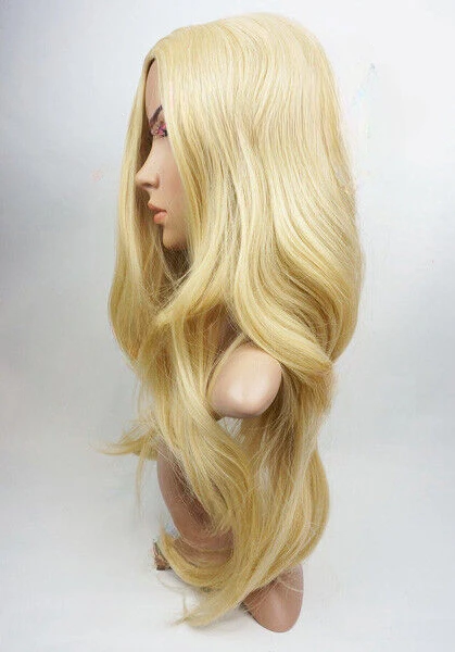 Bleach Blonde Mix Wavy Synthetic Skin Natural Look Wigs