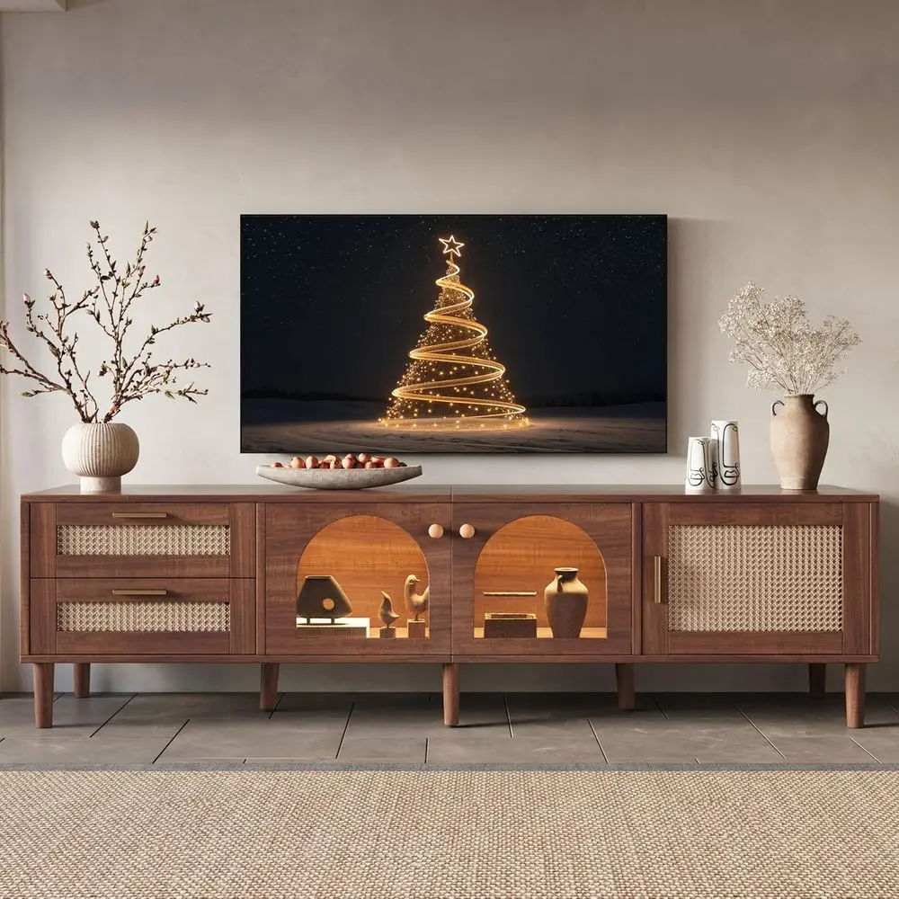 Rattan TV Stand with LED Lights, 70