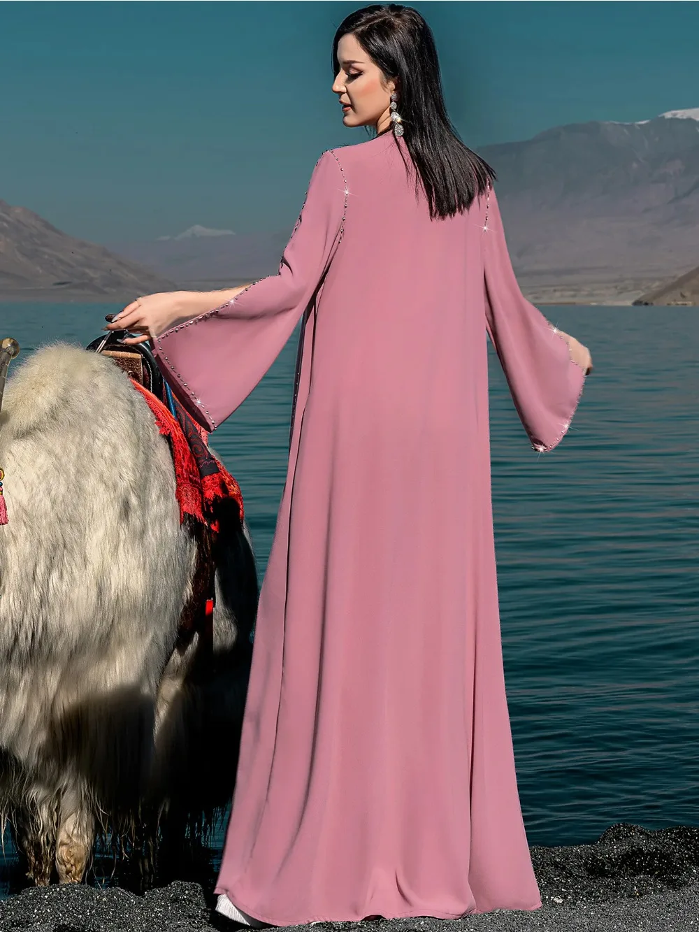 Elegant Beading Abaya Women Cardigan Long Robe Ramadan Morocco Dubai Abayas Kaftan Islam Eid Muslim Vestidos Jalabiya Dresses