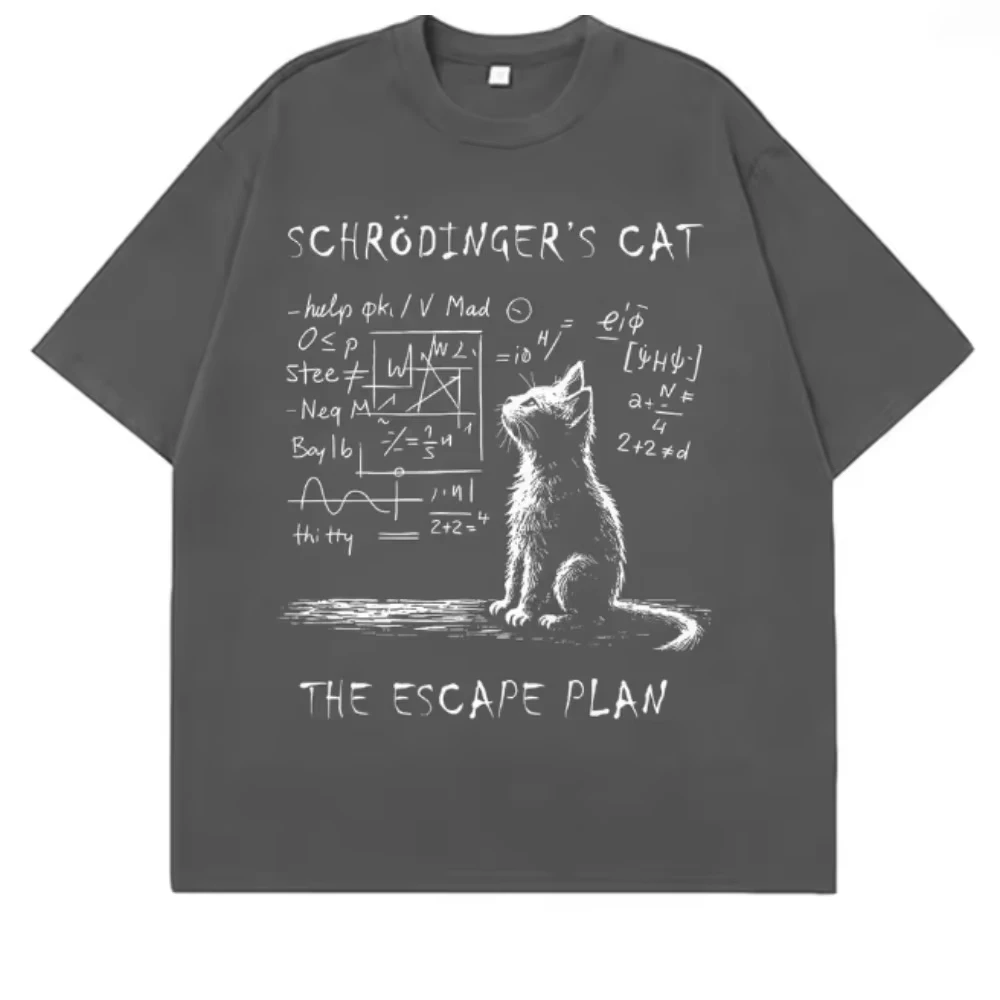Schrödinger Katze Physik Quanten Kreativdruck Sommer Kurzarm Baumwoll-T-Shirt 2026 Sommer Herren Damen Streetwear – Detail 7
