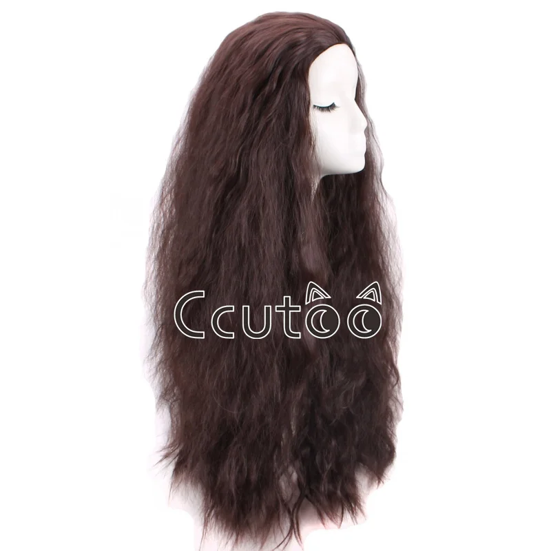 Ccutoo peruca de cabelo sintético moana cosplay perucas princesa cosplay longo encaracolado peruca marrom halloween resistente ao calor perucas femininas + peruca boné