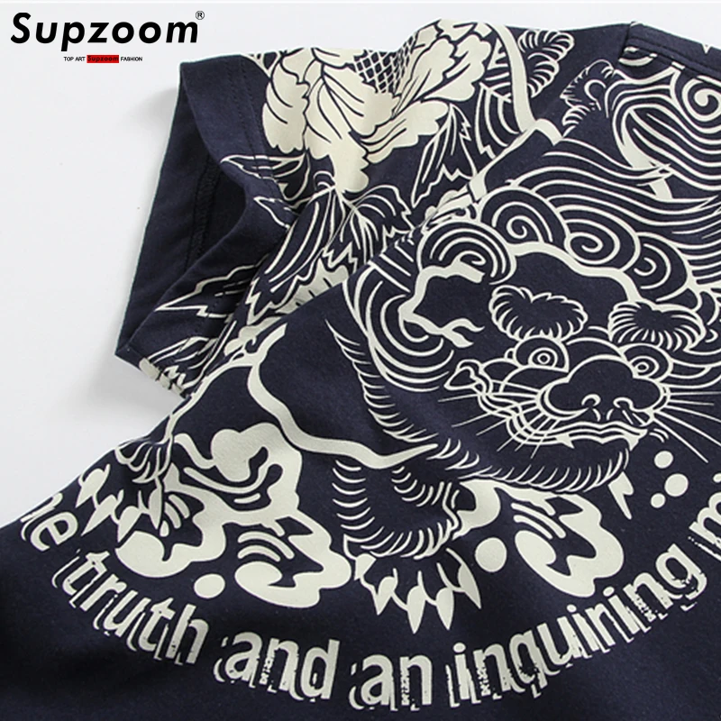 Supzoom 2023 New Arrival Top Fashion Homme Print O-neck Cotton Hip Hop Popular Logo Summer Lotus Tattoo Short Casual Tshirts Men