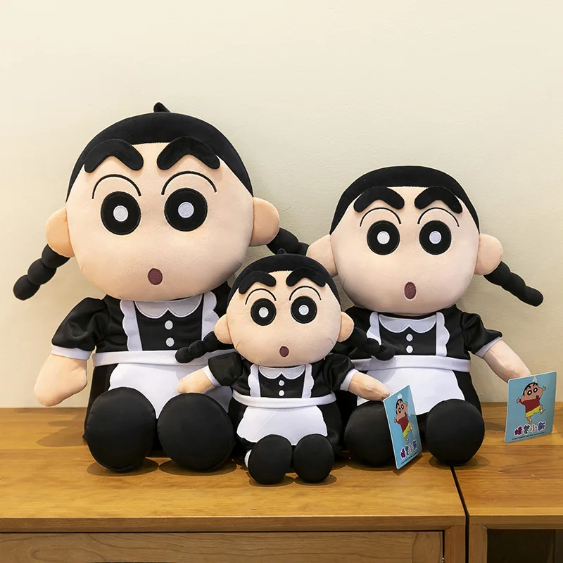Kawaii Stuffed Doll Plush Toy Cute Crayon Shin Chan Maid Outfit Running Figure Kids Birthday Christmas Gift Plushie Pillow 120cm