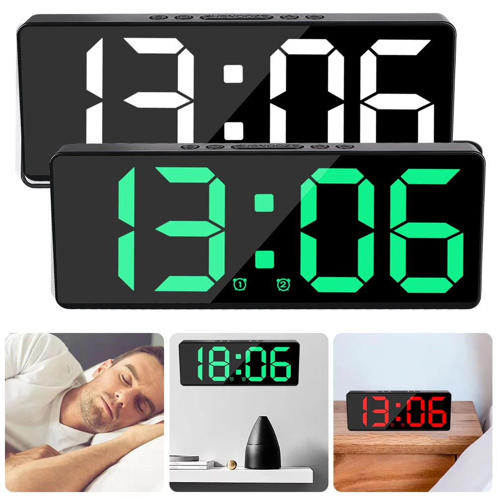 Anti-disturb Funtion LED Clocks Watch 12/24H Digital Alarm Clock Voice Control Desktop Table Clock Teperature Snooze Night Mode