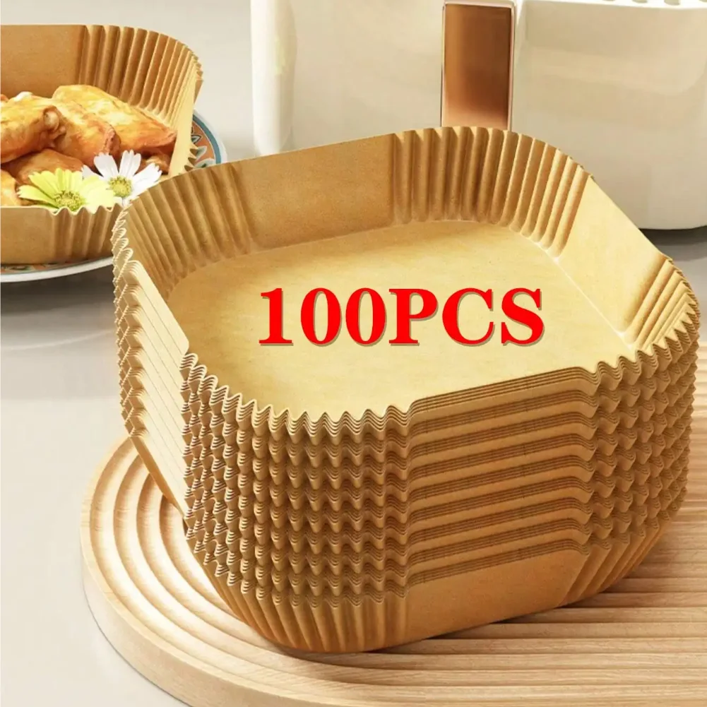

50Pcs/100 Pcs Disposable Air Fryer Paper, Baking Paper Bowl, Oven Paper Liner/Oil-Proof Non-Stick, Heat Resistant