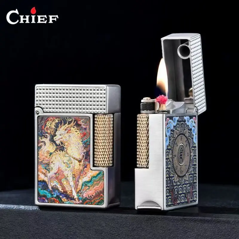 

Зажигалка CHIEF Side Pulley 2-го поколения, с гравировкой Paris Nail Engraved Tang Grass, полностью герметичный масляный бак, новая дизайнерская коллекция