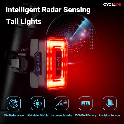 Imagen 2 del producto CYCLAMI bicicleta Radar inteligente luz trasera bicicleta inteligente lámpara de detección de freno trasero Ebike LED nuevo Sensor de ciclismo luz trasera de advertencia