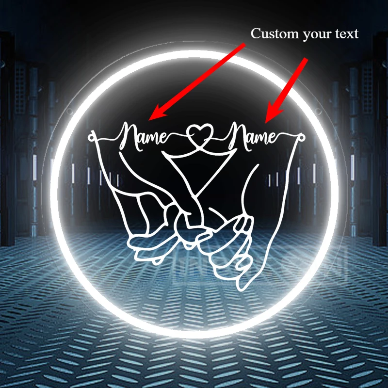 Customizable LED Neon Sign Wall Art Personalized Couple Hand-in-Hand Design with Names USB Powered for Weddings Romantic Gift