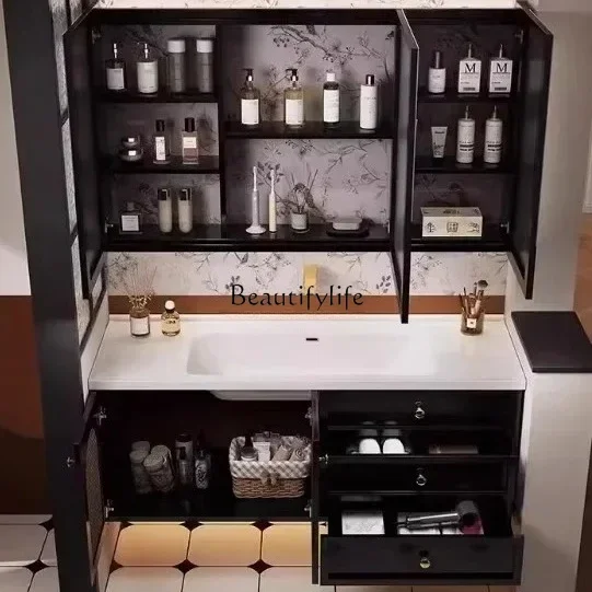 yj7 FGMobile da bagno  in quercia retrò, combinazione di mobili da bagno con lavabo integrato in ceramica