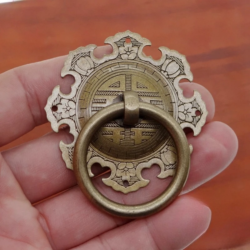 Brass No-Drill Drawer Pull Small Vintage Circle Ring Handle for Furniture and Cabinet Doors Easy To Install with Brass Nails