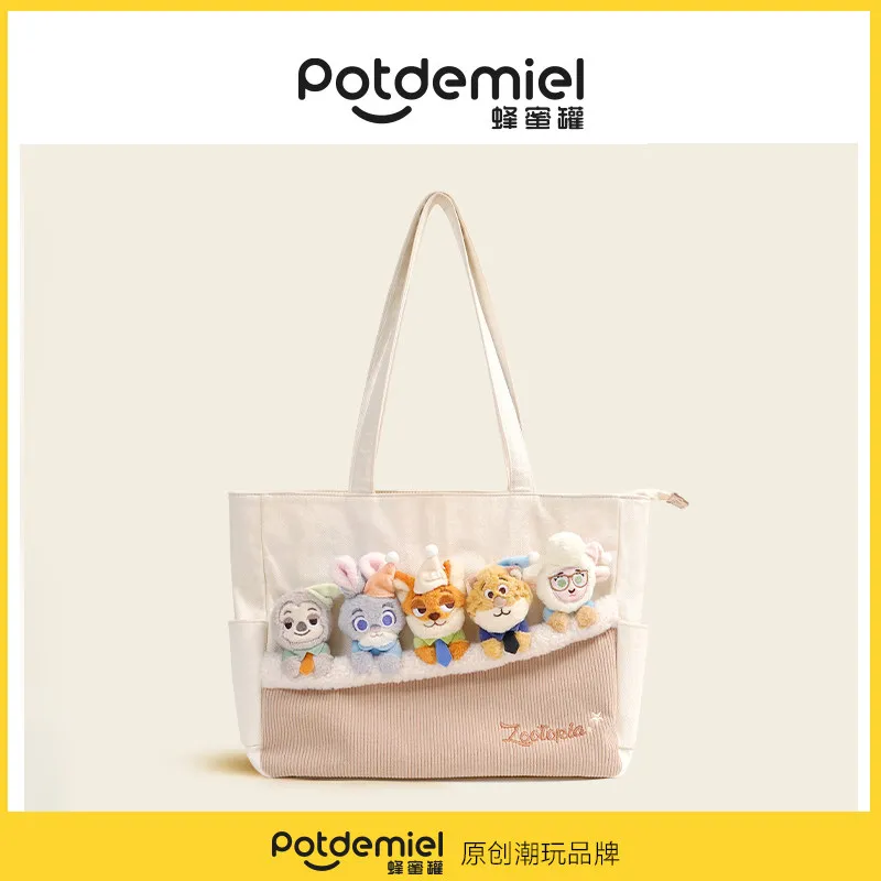 Potdemiel Disney Tote Bag Plush Shoulder Purse Large Canvas Casual Travel School Daily Gift for Women