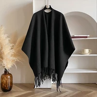 Winter Women Poncho Warm Shawl Double Sided Designer Thickening Blanket Luxury Scarf Female Cloak Cashmere Pashmina Cape Stole - Image 5