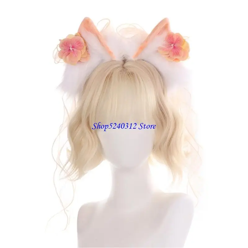 

634C Trendy Furry Plush Hairband Animal Ear Hairhoop for Fursuit Dressingup Anime Party Costume Accessories Headpiece