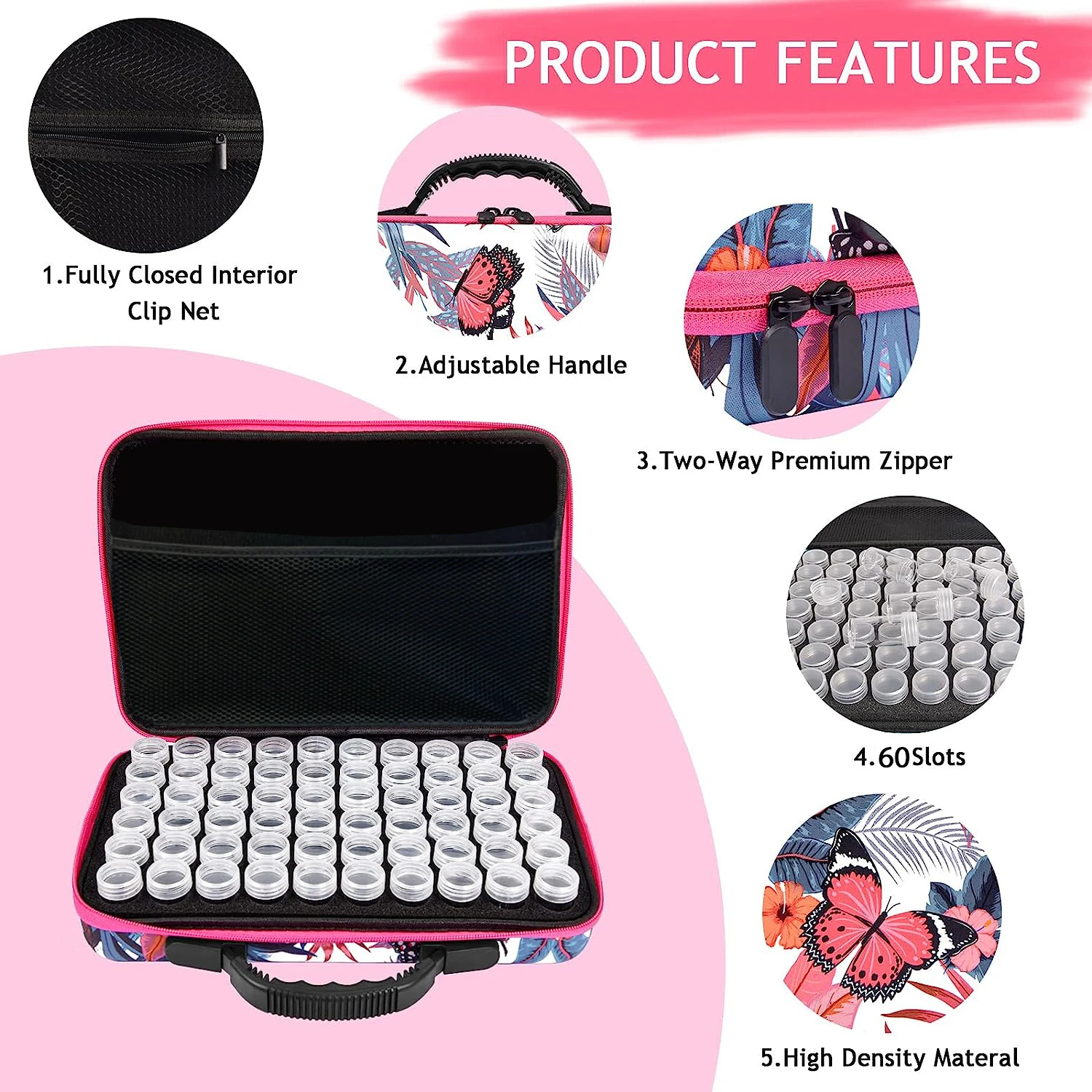 60 Slots Diamond Painting Storage Containers Diamond Art Accessories and Tools Kit Box with Shockproof Jars for DIY Diamond Art
