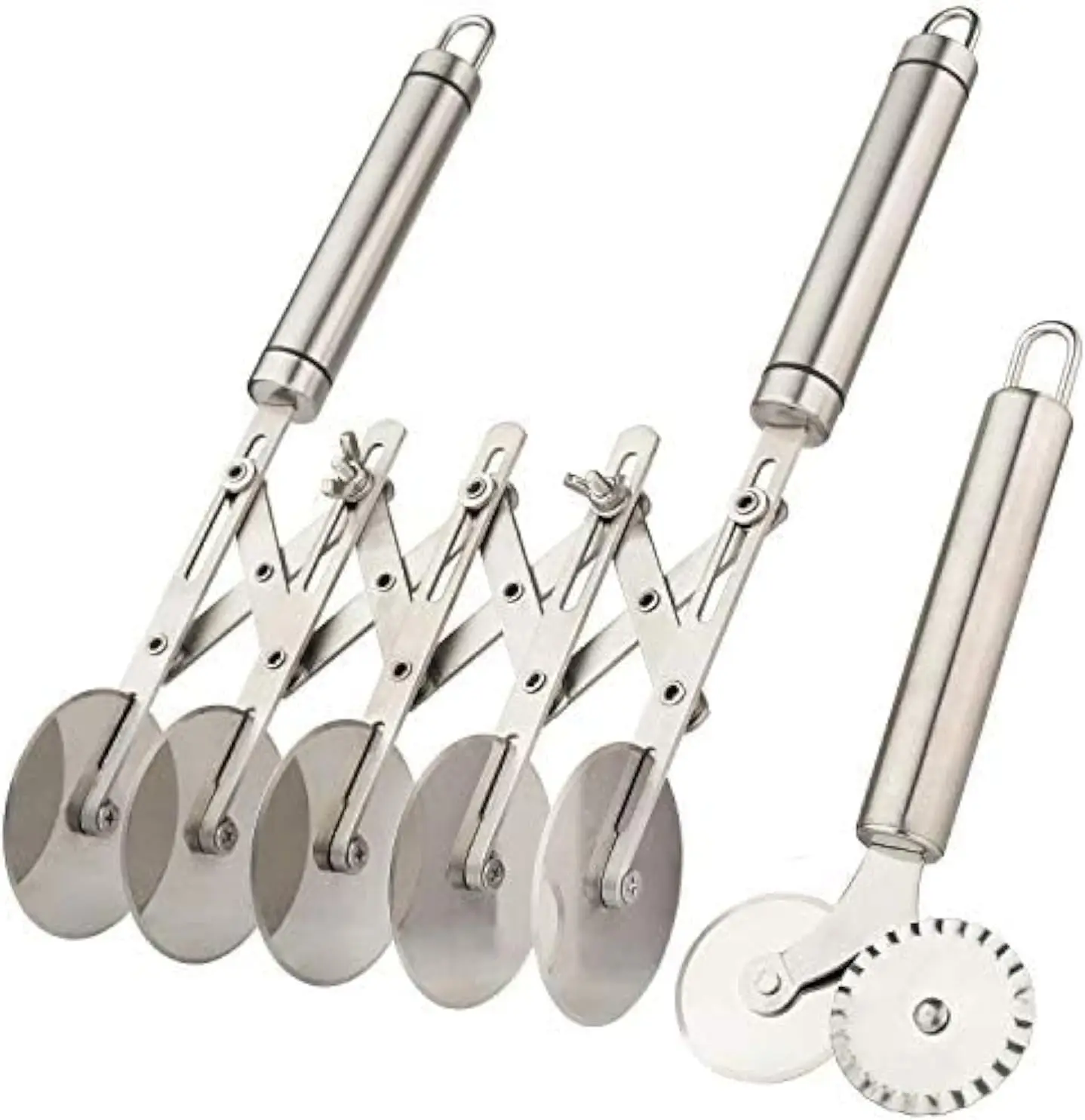 

5 Wheel Pastry Cutter with Handle set of 2 Stainless Steel Double cutter Adjustable Pizza Slicer Multi-Round Dough Cutter Roller