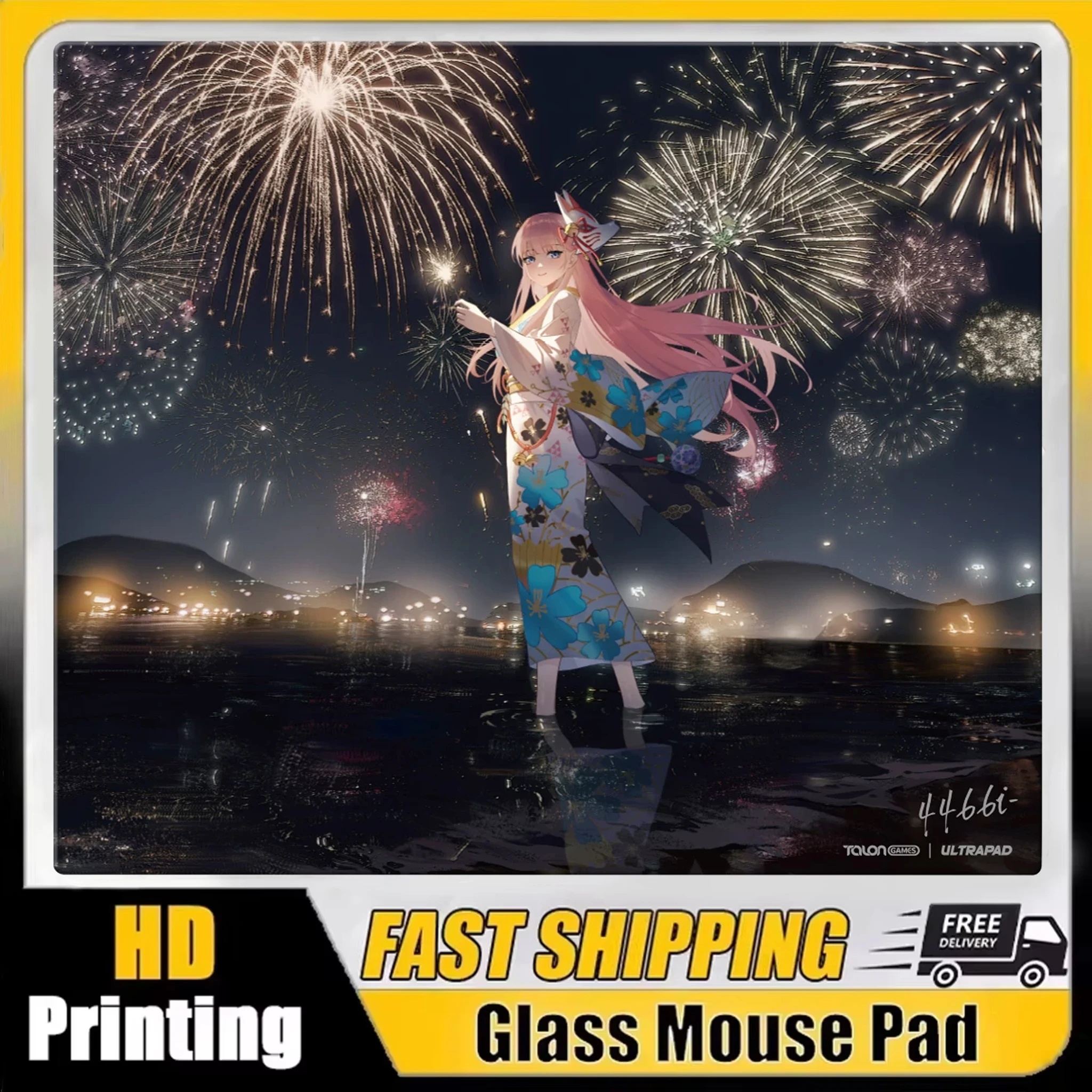 Japanese P3 Flower Fire Girl Anime Glass Mousepad TALON GAMES Micro Etched Surface Table Mat Speed Type Mouse Pad Game Accessory