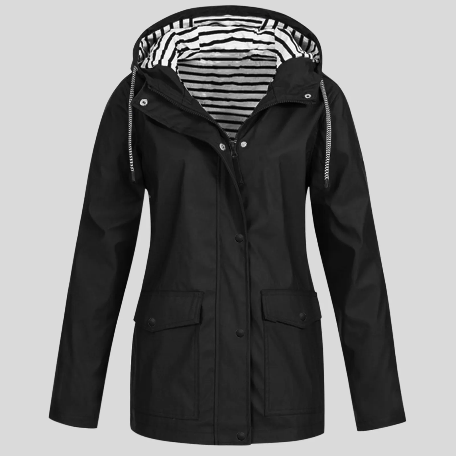 

Women's Windproof Zipper Up Long Jackets Autumn Winter Oversize Outdoor Trench Hooded Coats Casual Waterproof Hiking Jackets