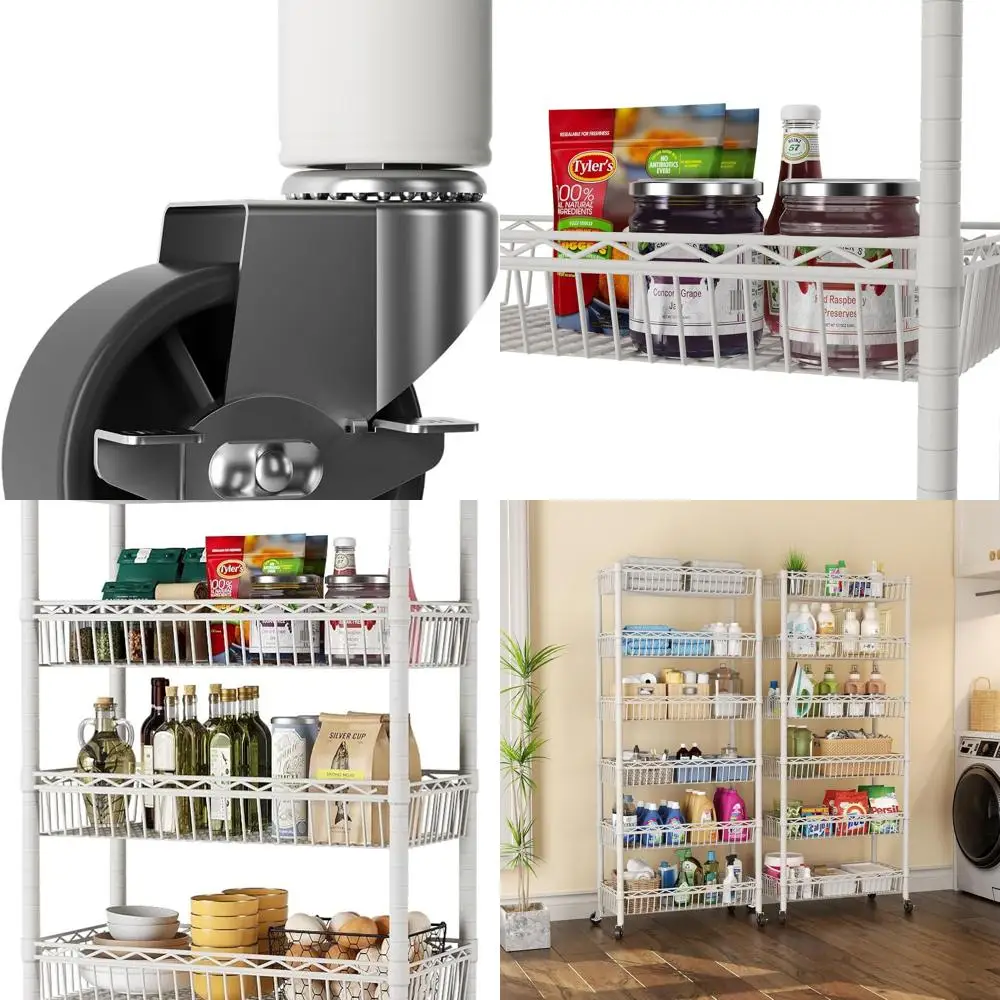 6-laags verstelbaar draadrek met wielen, wit - ideaal voor garage, keuken, kantoor en voorraadkast