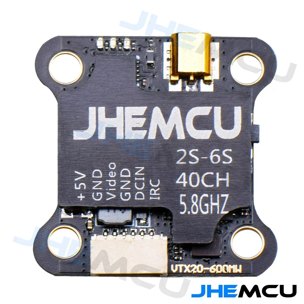 JHEMCU VTX20-600 5.8G 40CH PitMode 25mW 100mW 200mW 400mW 600mW Regulowany VTX 7-26V 20X20mm do dronów wyścigowych RC FPV