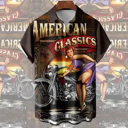 Motorcycle Men's Shirts Route 66 Classic Tees 3d Print Short Sleeve Top Summer Clothes Route 66 Pattern Blouse Oversized Shirt