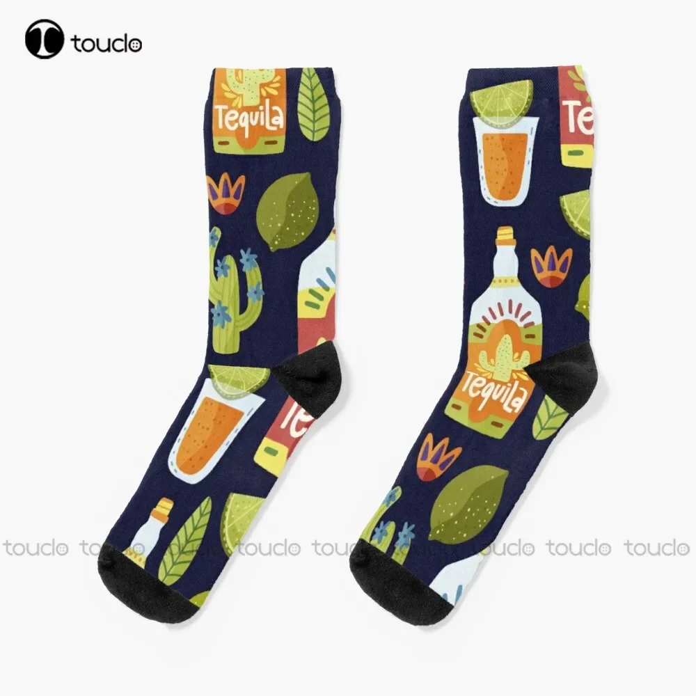 Cinco De Mayo Seamless Pattern - Tequila, Lemon And Cactus Socks  Funny Sock