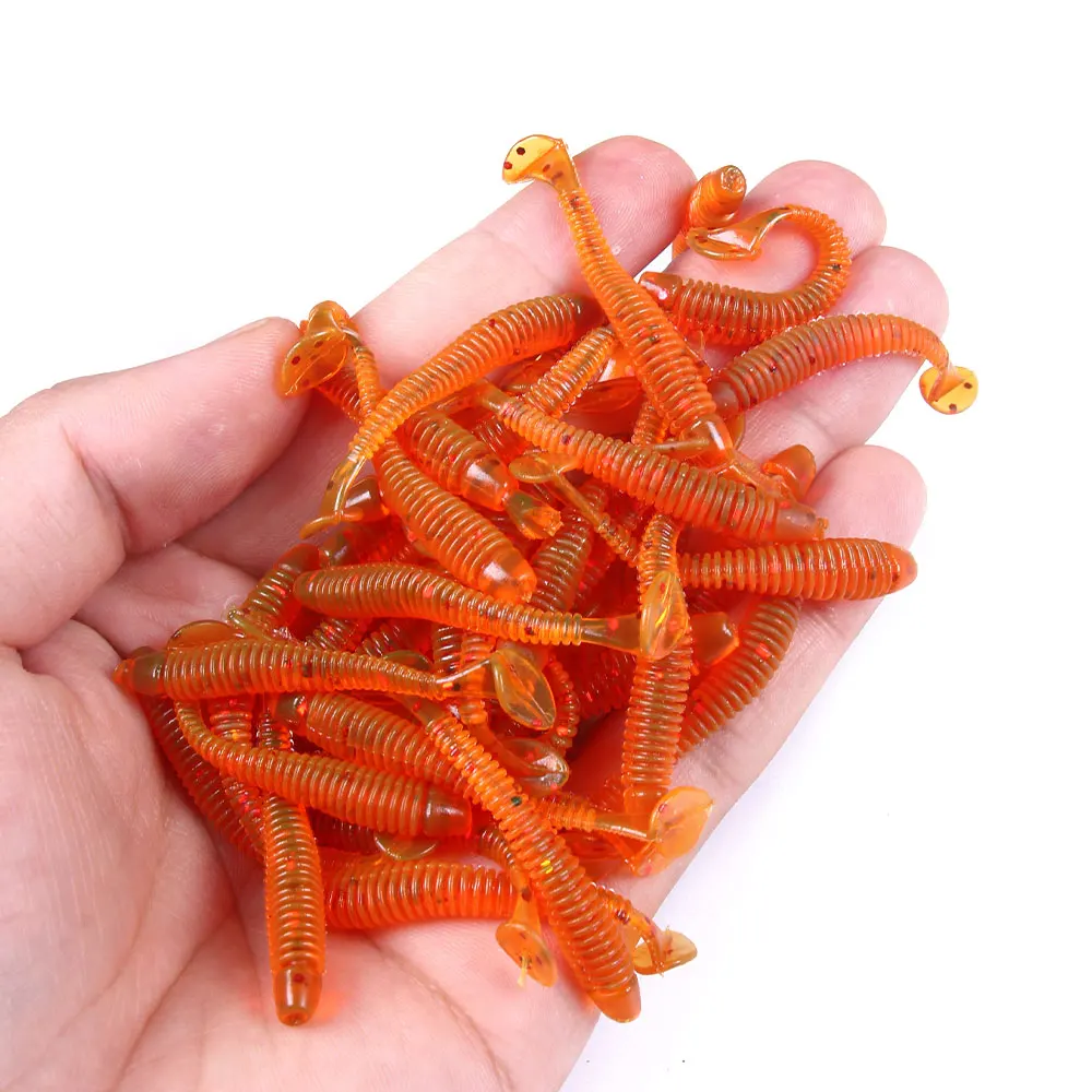 مضيئة 10-50 قطعة/الحقيبة T الذيل سيليكون لينة الطعم الصيد الديدان الاصطناعية لينة السحر الكارب الصيد اكسسوارات #4