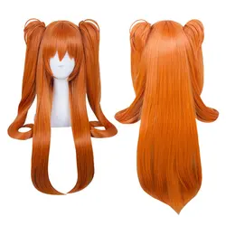Anime Long Orange Cosplay Wig Clip On Double Ponytails Women Girl Party Synthetic Wig